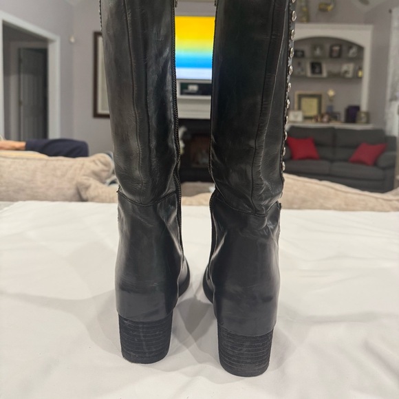 Kork -Ease Black Leather Silver Studded Tall Boots. Chuncky Heel Minor Flaws - Picture 5 of 11